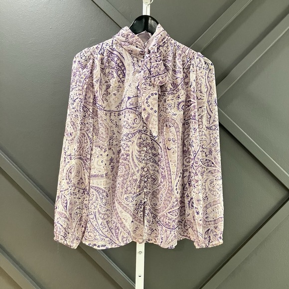 Ann Taylor Tops - Ann Taylor Paisley Tie Neck Blouse Womens SP Lavender Long Sleeve Top NWT